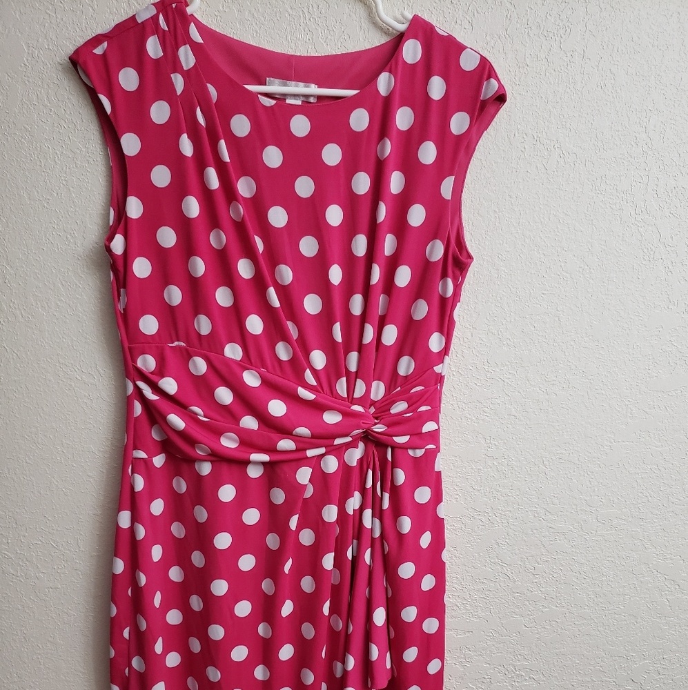Dress Barn bright pink and white dot dress